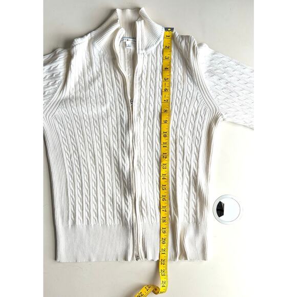Tommy Hilfiger Zip Up Cardigan, Ivory Collared Sweater, Cable Knit, Size M - Picture 7 of 7